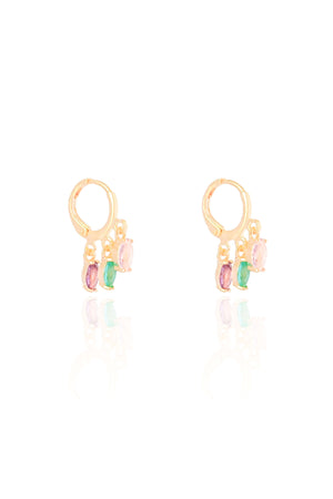 Brinco Argola Cristais Coloridos Banhado a Ouro 18K