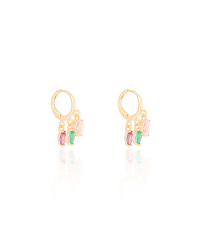 Brinco Argola Cristais Coloridos 2,1 cm Banhado a Ouro 18K