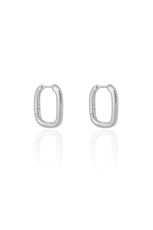 Brinco Argola Click Retangular Lisa 1.7 cm Ródio Branco