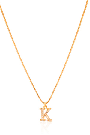 Gargantilha Veneziana Letra K Cravejada Cristal Banhado a Ouro 18K - 45 cm