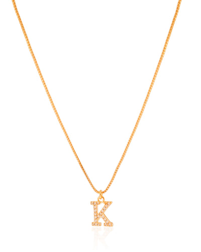 Gargantilha Veneziana Letra K Cravejada Cristal Banhado a Ouro 18K - 45 cm