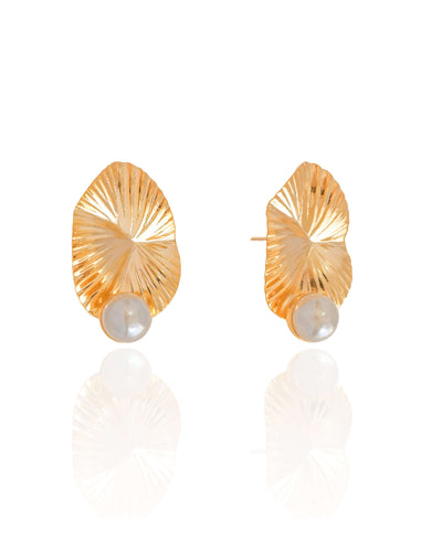 Brinco Oval Orgânico Pérola 2,5 cm Banhado a Ouro 18K