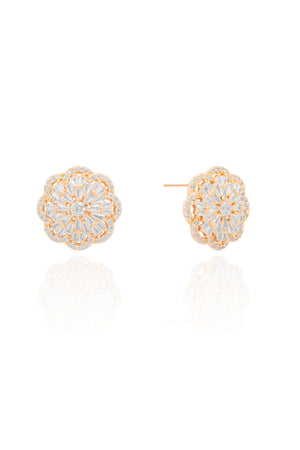 Brinco Flor Cravejado Cristal 1.7 cm Banhado a Ouro 18K