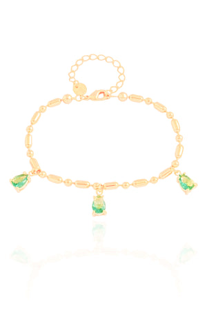 Pulseira Gomos Gotas Turmalina Banhado a Ouro 18K