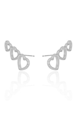 Ear Cuff Três Corações Lisos e Cravejados Cristal