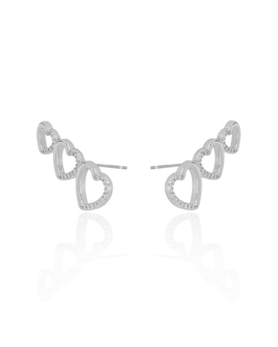 Ear Cuff Três Corações Lisos e Cravejados Cristal