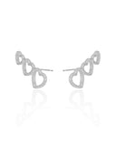 Ear Cuff Três Corações Lisos e Cravejados Cristal
