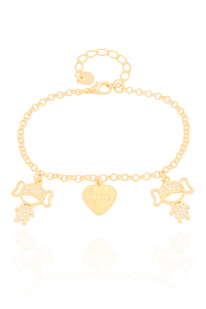 Pulseira Filhas Meninas com Coração Amor Banhado a Ouro 18K