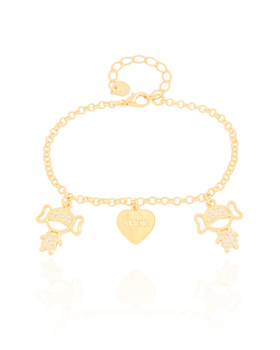 Pulseira Filhas Meninas com Coração Amor Banhado a Ouro 18K