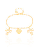Pulseira Filhas Meninas com Coração Amor Banhado a Ouro 18K