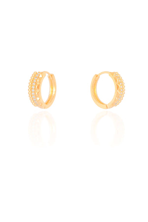 Brinco Argola Click Detalhada Cravejado Cristal 1.5 cm Banhado a Ouro 18K