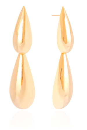 Brinco Gota Dupla Lisa 7.7 cm Banhado a Ouro 18K