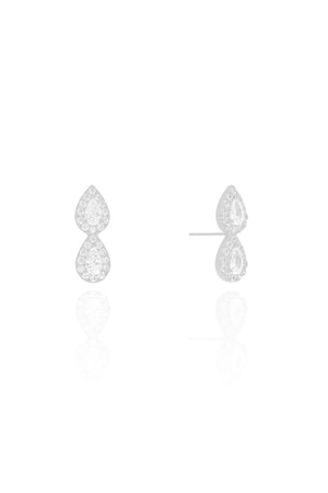 Brinco Gota Dupla Cravejada Cristal Ródio Branco