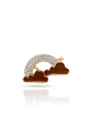 Broche Nuvem Arco-Iris Esmaltado Marrom com Detalhes Cravejado Cristal