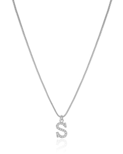 Colar Veneziana Letra S Cravejada Cristal Ródio Branco - 45 cm