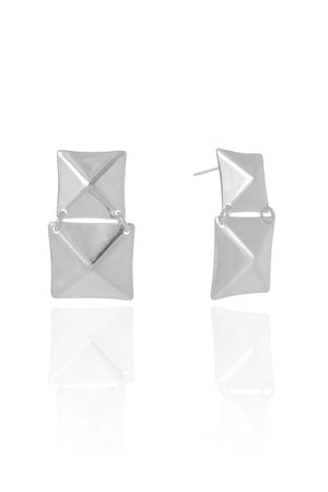 Brinco Quadrado Duplo Liso Ródio Branco