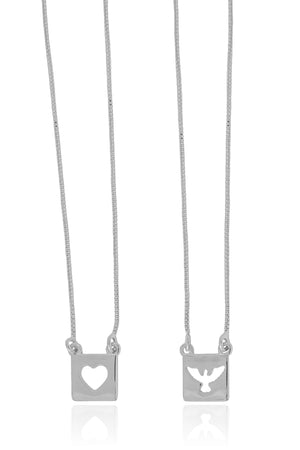 Escapulário Espírito Santo Coração Vazado Ródio Branco - 60 cm