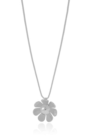 Gargantilha Veneziana Flor Lisa 2.3 cm Ródio Branco - 45 cm