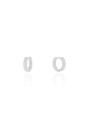 Brinco Argola Click Cravejada Cristal 1.0 cm Ródio Branco