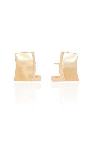 Brinco Meia Argola Quadrado Liso Banhado a Ouro 18K