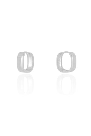 Brinco Argola Click Quadrada Reta Lisa 1.4 cm Ródio Branco