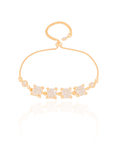 Pulseira Fecho Gravata Quadrados Cristal Banhado a Ouro 18K