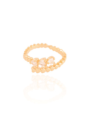 Anel Ajustável Corações Cristal Tamanho M Banhado a Ouro 18K