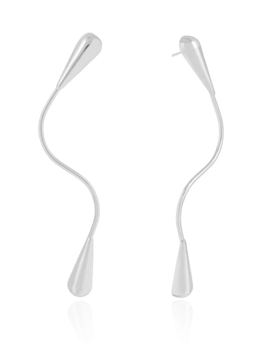 Brinco Gota Filete Torcido Ródio Branco
