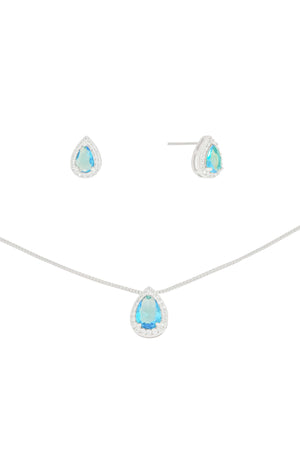 Conjunto Gota Turquesa Cravejada Ródio Branco