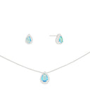 Conjunto Gota Turquesa Cravejada Ródio Branco
