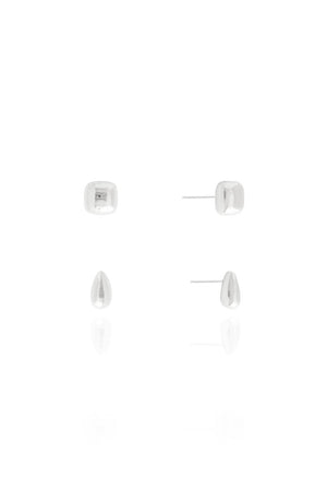 Brinco Duplo Quadrado e Gota Lisa