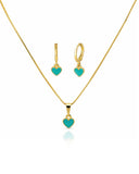 Conjunto Infantil Coração Esmaltado Verde Tiffany