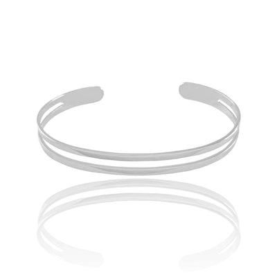 Bracelete Liso Flat Dois Filetes 6 mm Ródio Branco