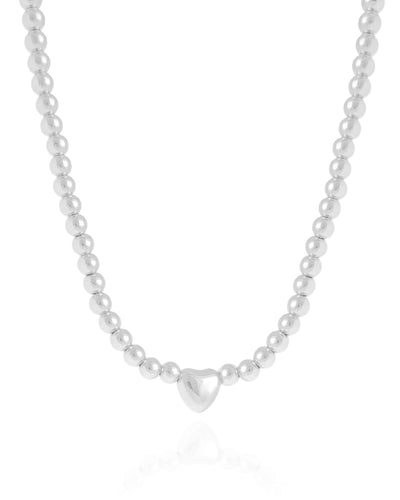 Choker Bolinhas Coração Liso Ródio Branco