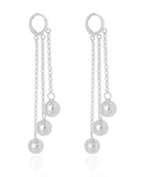 Brinco Argola Click Franjas Bolas Lisas 7.6 cm Ródio Branco