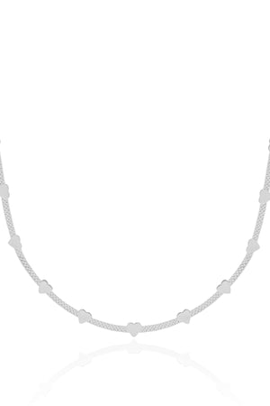 Choker Fita Corações Lisos Ródio Branco