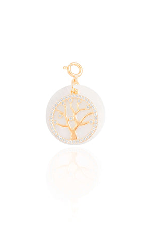 Pingente Madrepérola Árvore da Vida Cravejada Cristal Banhado a Ouro 18K