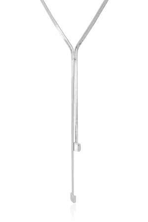 Gargantilha Gravata Malha Fita Quadrado Liso Ródio Branco