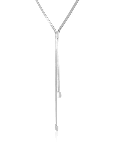 Colar Gravata Malha Fita Quadrado Liso Ródio Branco - 45 cm