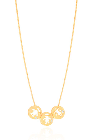 Gargantilha Veneziana Filhos Dois Meninos e Menina Detalhe Ponto de Luz Cristal Banhado a Ouro 18K - 45 cm