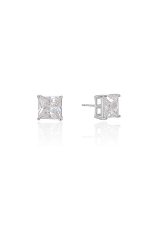 Brinco Ponto de Luz Quadrado Cristal Ródio Branco