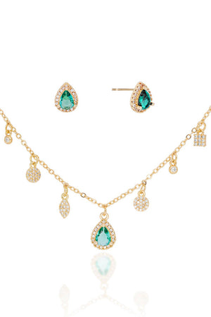 Conjunto com Berloques Cravejados Pingente e Brinco Gota Turmalina e Borda Cristal