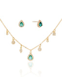 Conjunto com Berloques Cravejados Pingente e Brinco Gota Turmalina e Borda Cristal