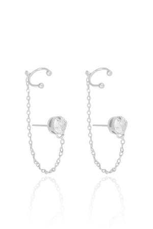 Ear Line Piercing Ponto de Luz Cristal Unilateral  Ródio Branco