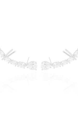Ear Cuff Pontos de Luz Ovais Cravejado Cristal Ródio Branco
