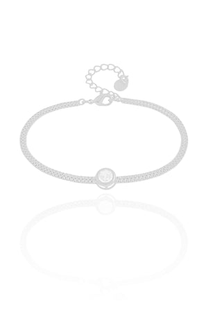 Pulseira Veneziana Dupla Ponto de Luz Cristal Ródio Branco