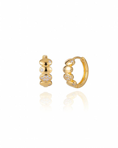 Brinco Argola Click com Detalhes Ovais Cravejados Cristal 1,6 cm