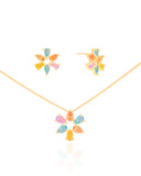 Conjunto Mandala Gotas Coloridas Banhado a Ouro 18K