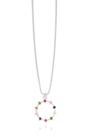 Gargantilha Veneziana Círculo Pontos de Luz Coloridos Ródio Branco - 40 cm