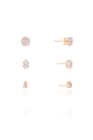 Trio Geométrico Cristal Banhado a Ouro 18K